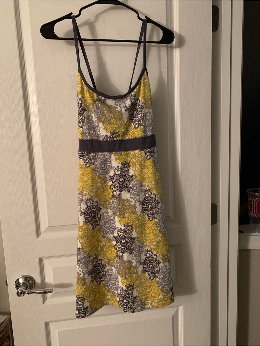 NWT: Soybu Sleeveless Yellow and Gray Patterned  Athletic Dress.